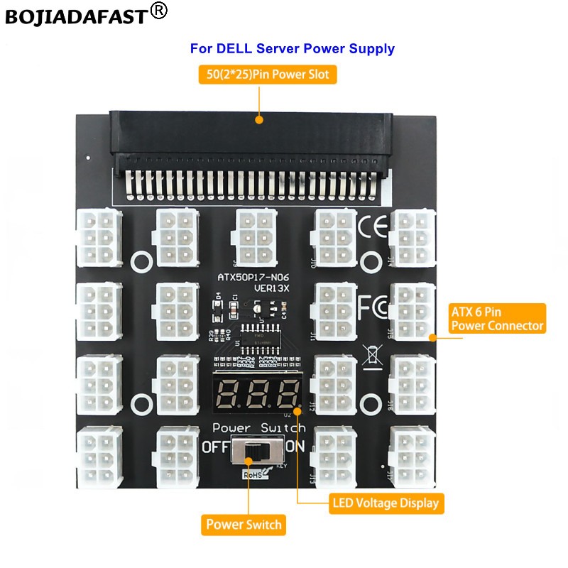 2400W Server Psu Breakout Board - 17-portowa płytka rozdzielcza zasilania PCI-E 6Pin